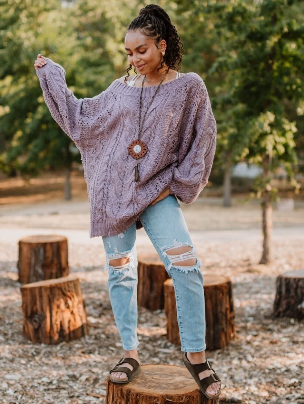 Three Bird Nest Golden Hour Bubble Sleeve Sweater Dress - Lavender